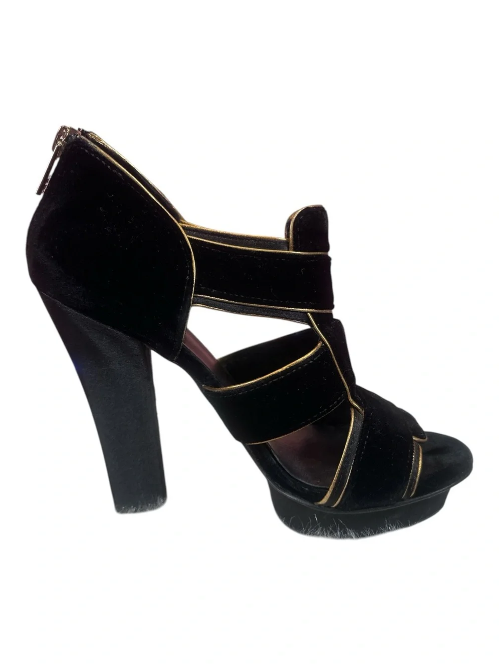 Tory Burch Carsonie Black Velvet Gold Piping Platform Heels Size 8